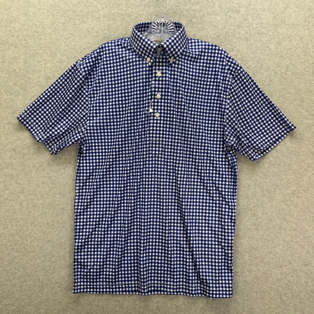 Men's Blue Gingham Short-Sleeve Polo Shirt